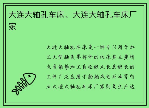 大连大轴孔车床、大连大轴孔车床厂家