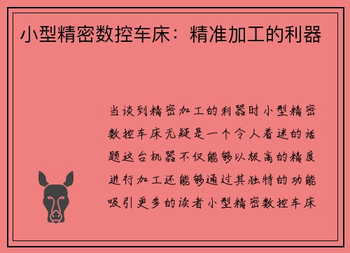小型精密数控车床：精准加工的利器